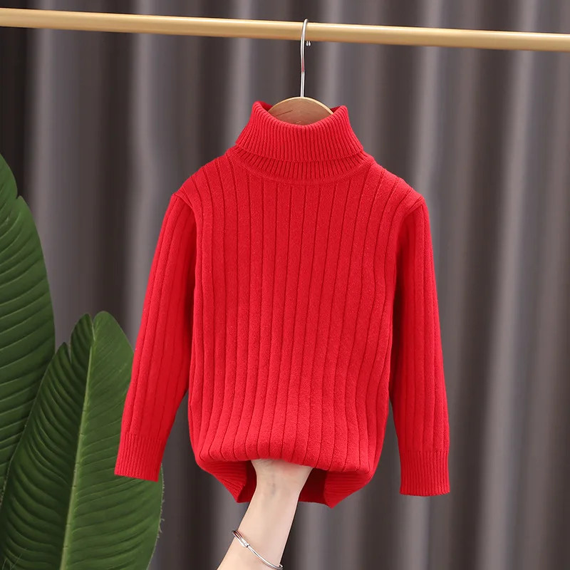 Autumn Winter Girls Sweater Fashion High Neck Vertical Stripe Design Full Sleeve Knitted Bottoming Shirt For 2-6 Years Kids