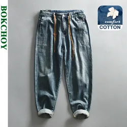 Jeans cônicos lavados vintage para homens, calças macias de algodão cargo, moda casual, roupas novas, primavera, AG7200, 2022