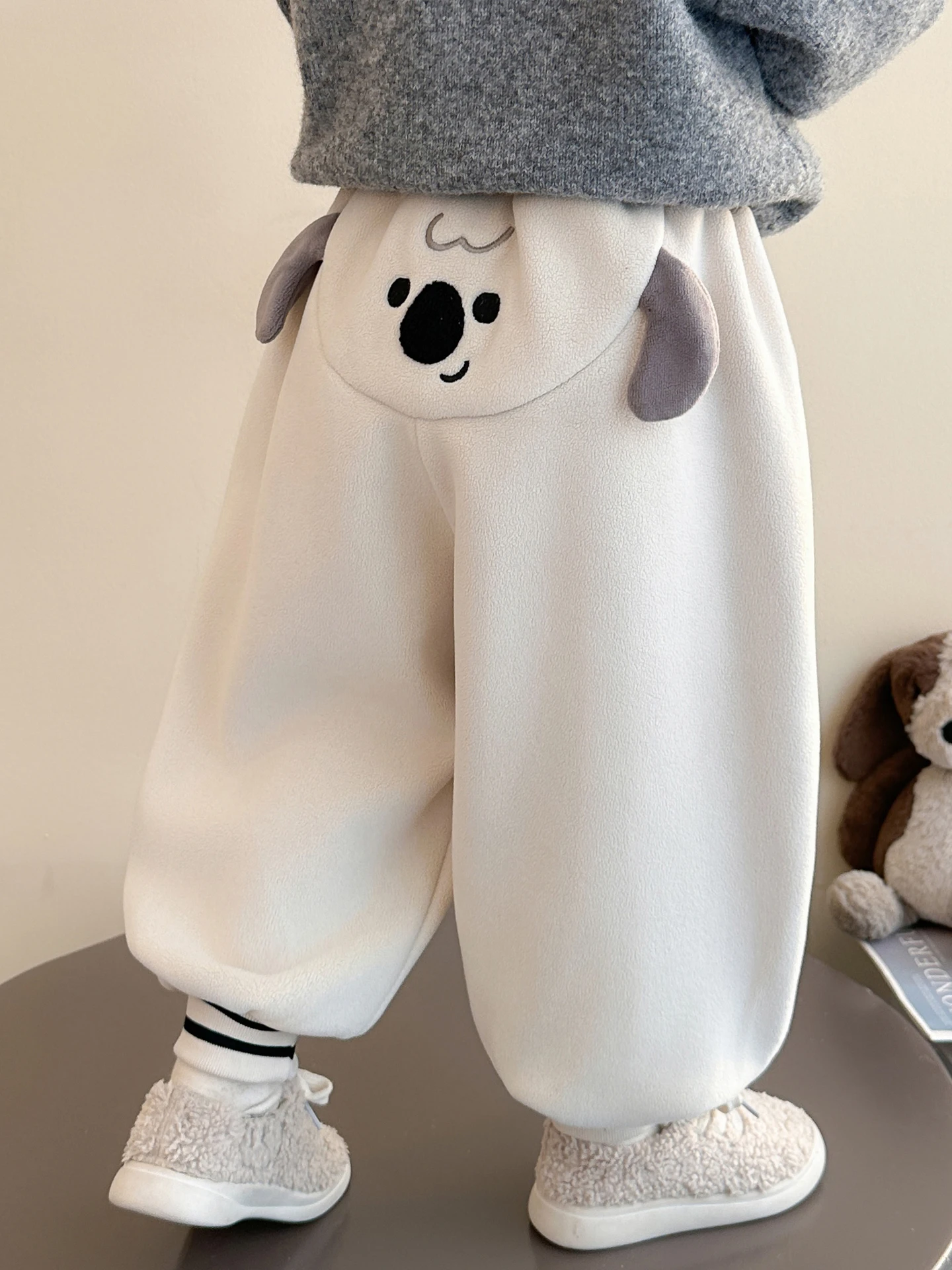 

Утепленные теплые брюки для девочек с мультяшным принтом, корейский стиль, повседневные, с пушистой подкладкой, средней высоты посадки, зимние, модные