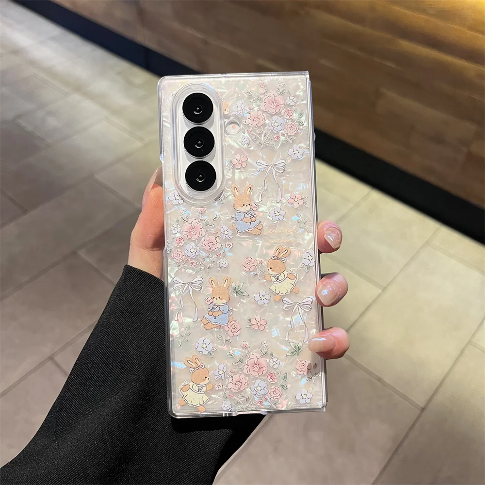 

Cute Animal Flower Phone case for Samsung Galaxy Z Fold 7 6 5 Fold 6 Fold 5 4 fold 4 5 Cover Korean Ins Cartoon Shockproof Funda