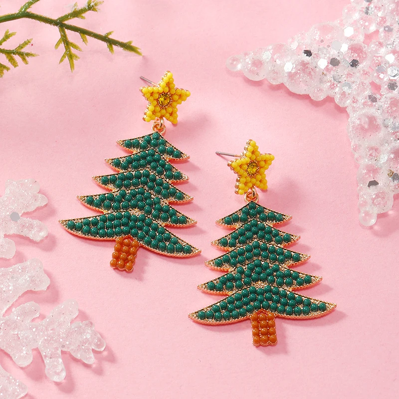 New Fashion Star Christmas Tree Earrings for Women with Advanced Design, Light Luxury Earrings, European and American Fashion Br