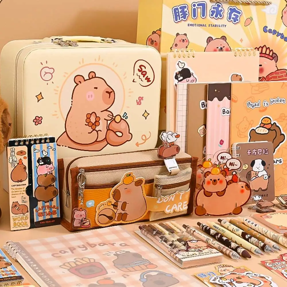 Imagem -04 - Capivara Papelaria Conjunto para Estudantes Bonito Back to School Gift Box Abundant Pencil Case Study Stationery Kit Grande Capacidade