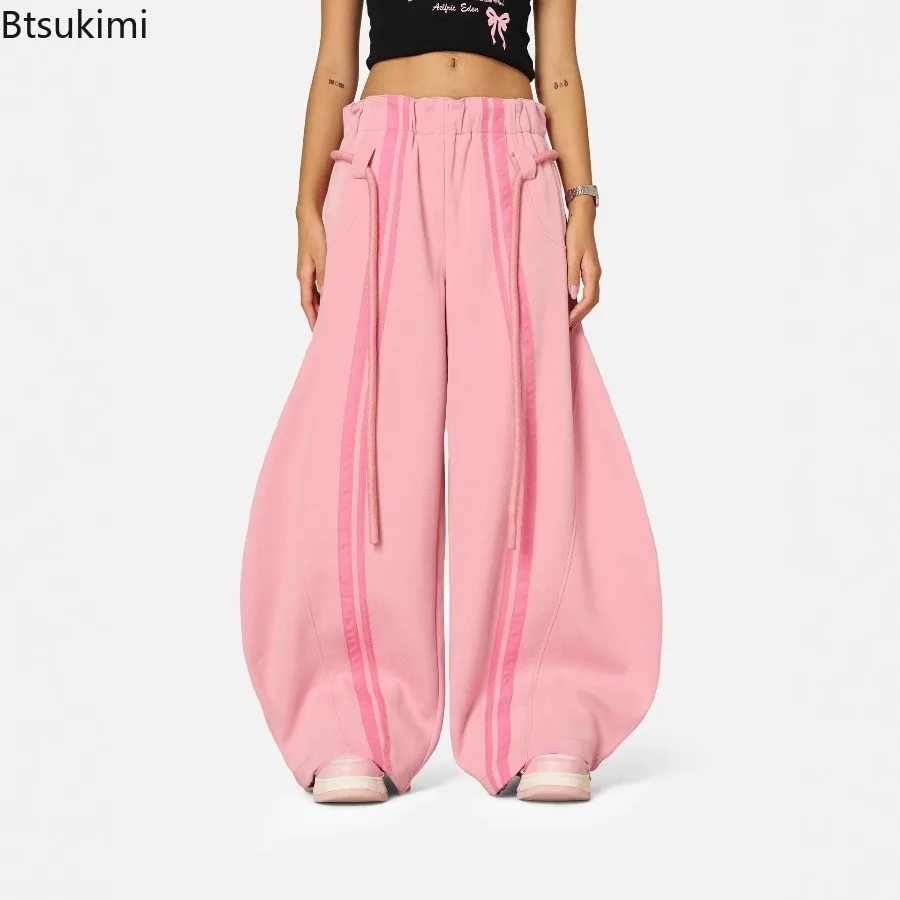 

2026 Women's Loose Fit Wide Leg Pants New Asymmetrical High Waist Trousers Casual Striped Color Floor-Length Long Pants Female