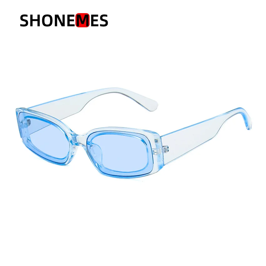 Shonemes Rectangle Sunglasses Trendy Candy Shades Small Frame Outdoor UV400 Sun Glasses Black Clear Pink Blue for Women