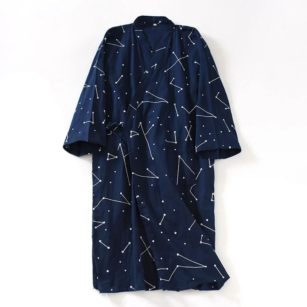 

New Cotton Robe Long Kimono Japanese Traditional Men's Nightgown Sleepwear Yukata Comfortable Home Dress Bathrobe Pajamas