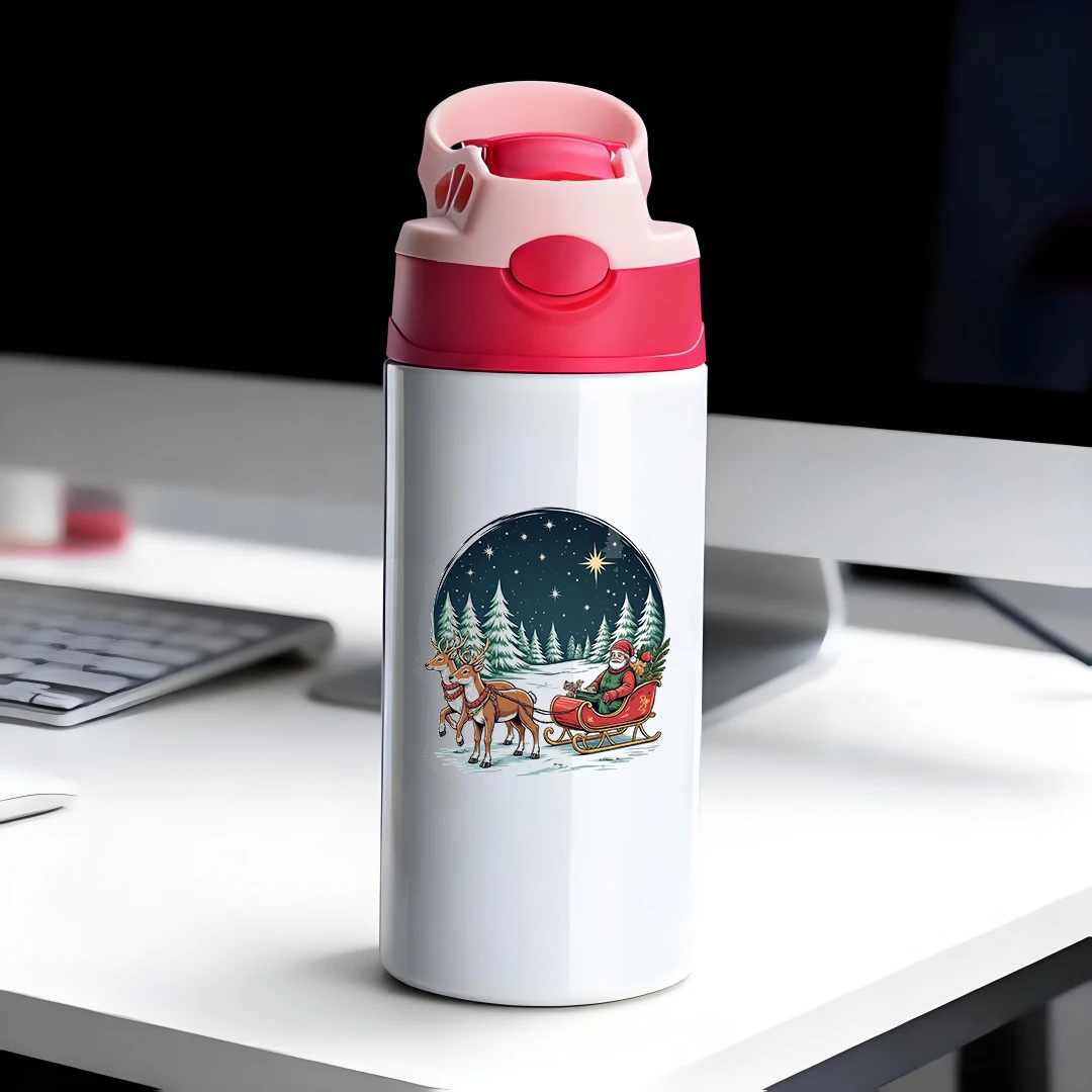 

304 stainless steel thermal cup + cartoon Santa Claus theme + children's straw cup essential Christmas gift