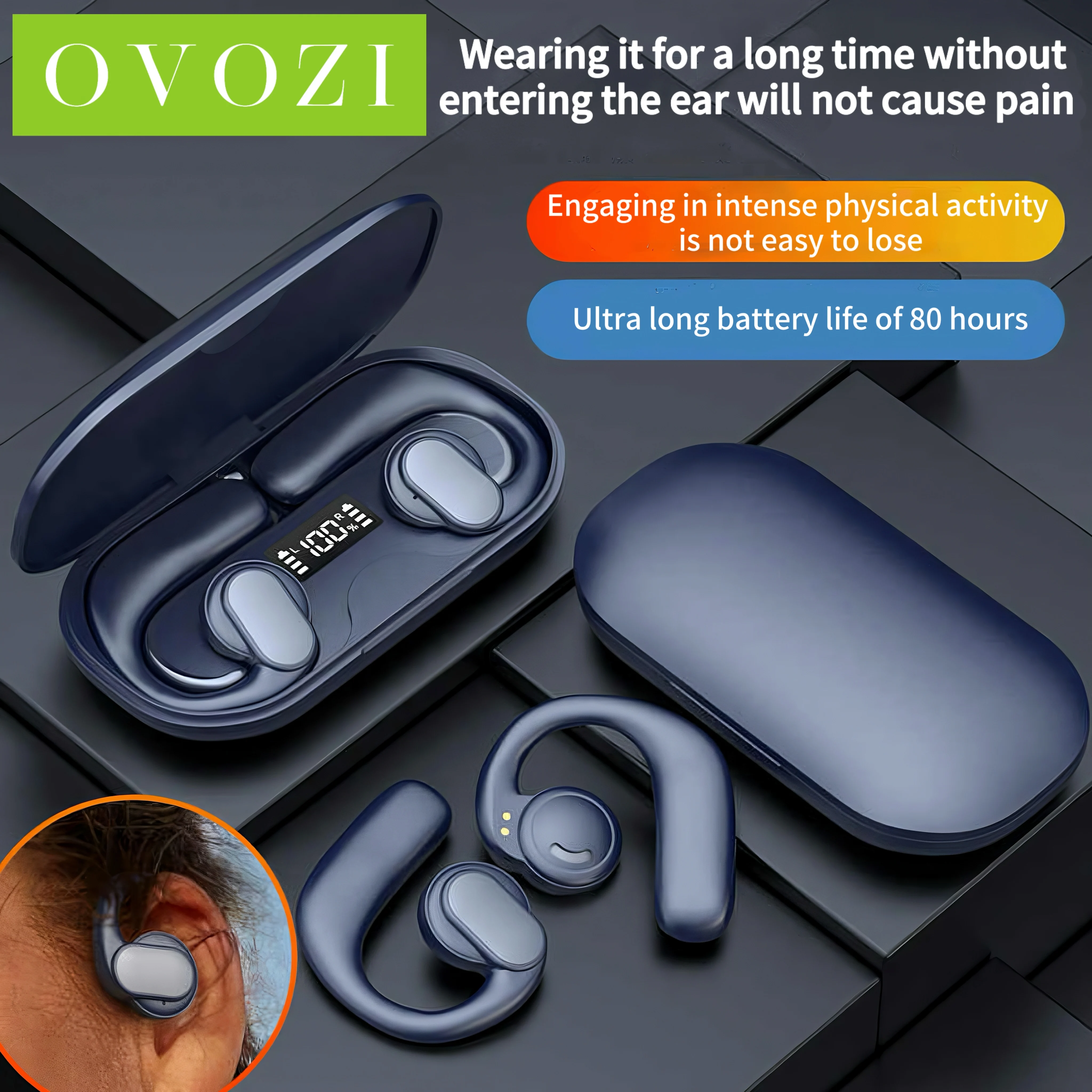 OVOZI New for 2025 Bluetooth 5.3 earphone sport TWS Headset HiFi Wireless Gaming Low Latency Dual Mode Music