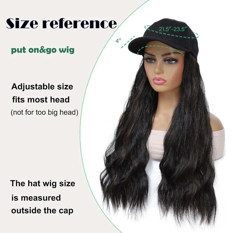 باروكة بيسبول طويلة مموجة قابلة للتعديل مع وصلات شعر من الألياف الاصطناعية المقاومة للحرارة للنساء والفتيات مثالية للاستخدام اليومي