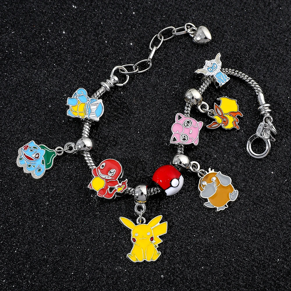 Pokemon Anime Bracelet for Women, Cute Cartoon Pikachu Pendant, Metal Enamel Charm Bangle, Fashion Jewelry, Hand Chain Gifts