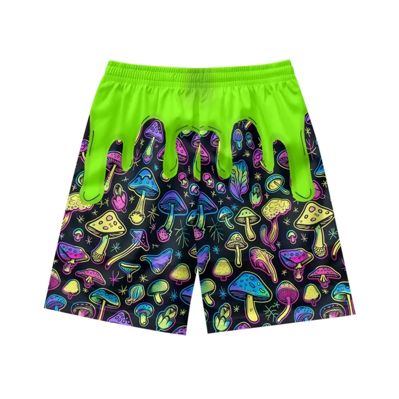 Creative mushroom print loose quick drying breathable summer young men's casual sports drawstring beach shorts