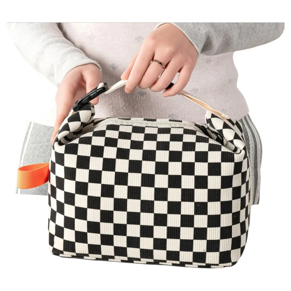 

Floral Printed Floral Corduroy Lunch Bag Waterproof Interior Pockets Printed Food Handbag Reusable Large Capacity Picnic Bag