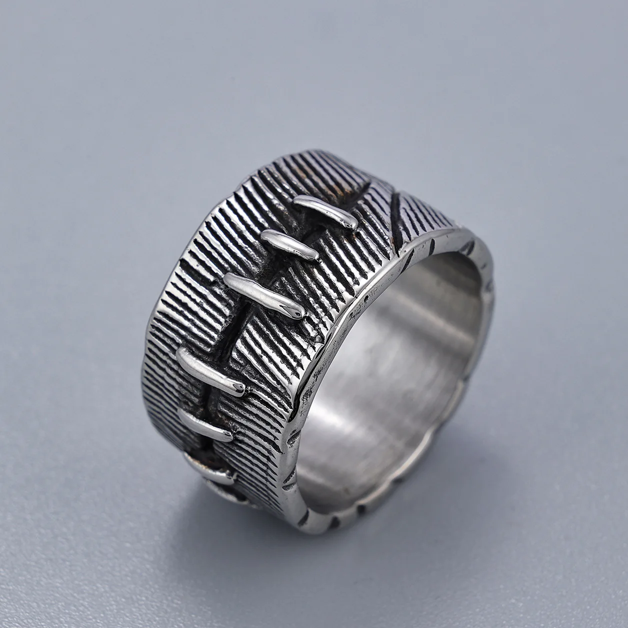 Fashion Simplicity Vintage Punk Biker Ring Creative Chimeric Suture S925 Sterling Silver Rings for Men Vintage Gothic Jewelry