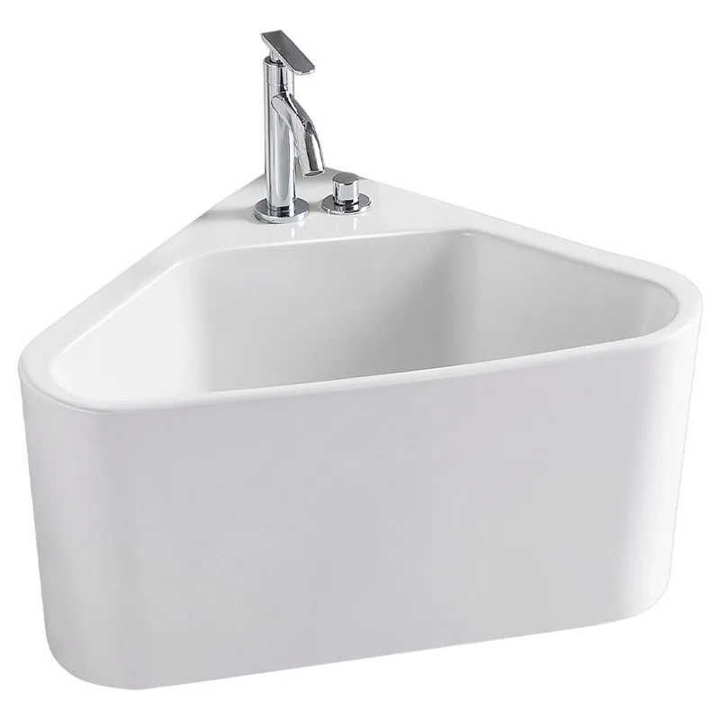 

Wall-mounted triangular mop pool New ceramic mop pool Household wall-mounted corner balcony Washing mop pool Mopping trough