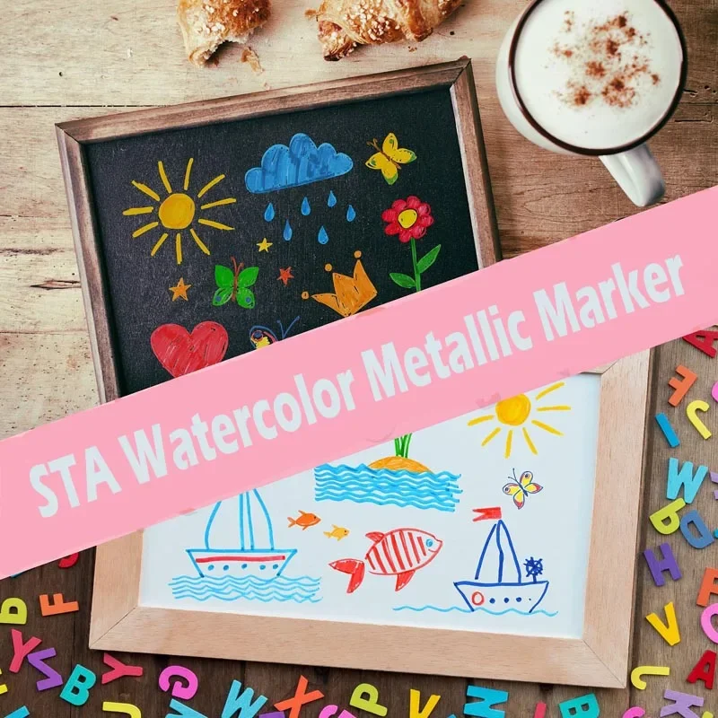 STA Metallic Marker Pens 10 Colors Stone Painting Medium Point Metallic Color Drawing on Ceramic Glass Plastic Scrapbooking