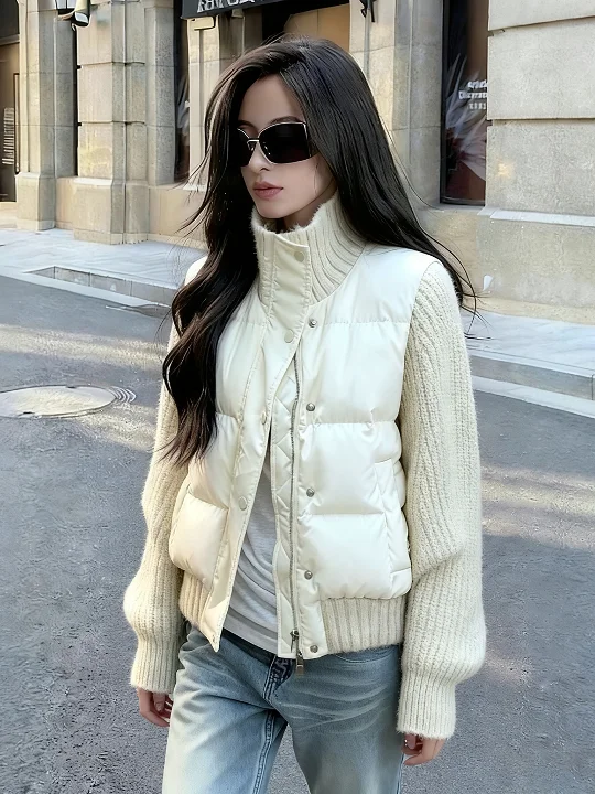 

Thiened White ort Cotton Jaet Warm Winter Coat Korean Sle Small Size Friendly Commute Faion Loose Fit Zipper Closure