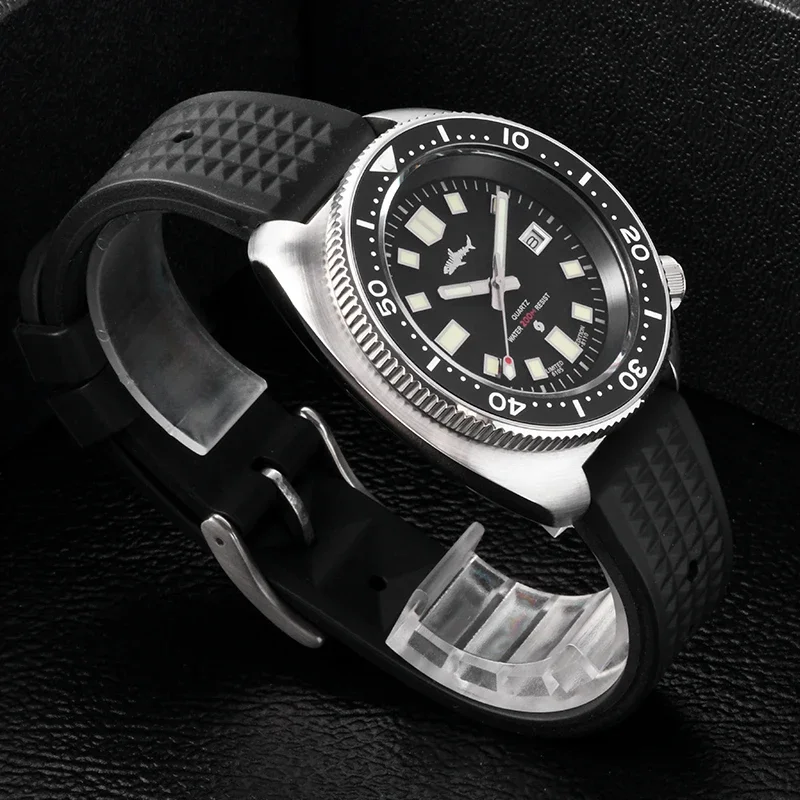 HEIMDALLR Mens Quartz Diver Watch 44mm Turtle 6105 200M Waterproof Sapphire Crystal Ceramic Bezel C3 Super Lume 316L Steel Scuba