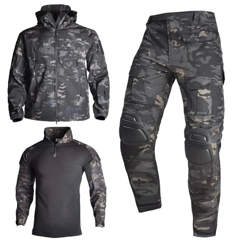 

Pants Uniform Tactical Jackets Airsoft Hunting Clothes Training Suit CP Camo Combat Shirts Pants +Pads Paintball Set