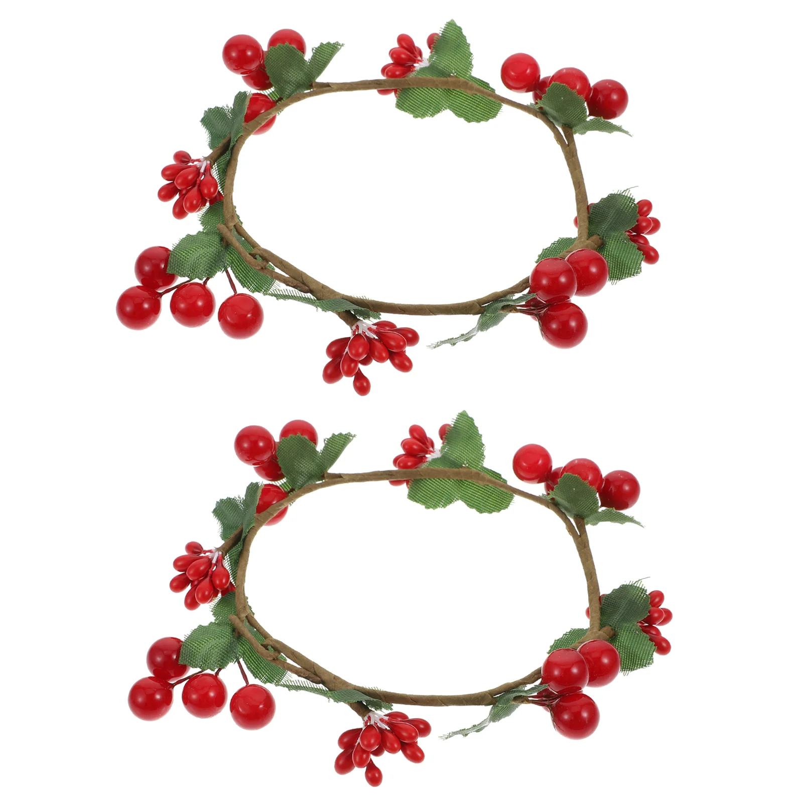 2 Pcs Christmas Garland Candlestick Xmas Wreath Decor Tabletop 10cm Decorative Colorful for Cup Desktop Adornment