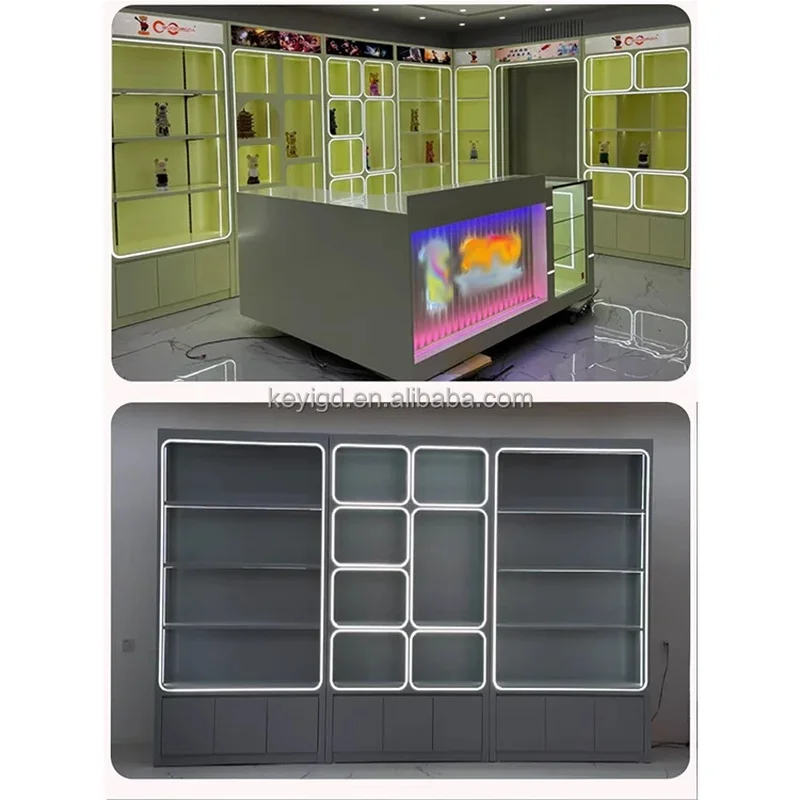 custom.Electronic Shop Toys Shelving Display showcase and Counter Arcade Claw Shop Claw Machines Gashapon Shops