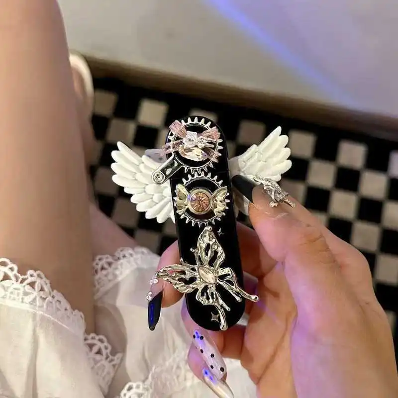 Original Handmade Gear Outdoor Windproof Lighter Angel Goth Y2k Niche Straight Red Flame Lighter Suitable for Girls As A Gift