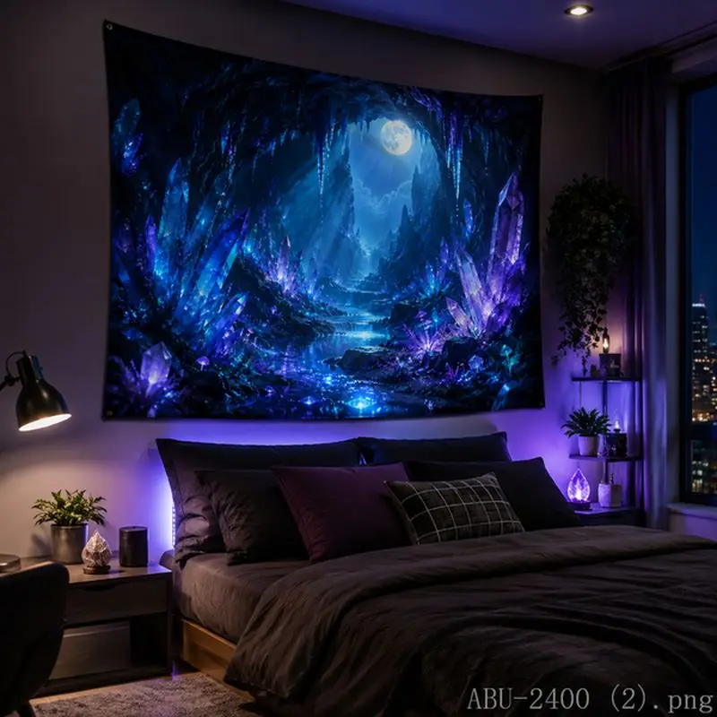VIKAMA Moonlight Crystal Cave Secret Realm Stream Tapestry Tea Room Quiet Atmosphere Living Room Decoration