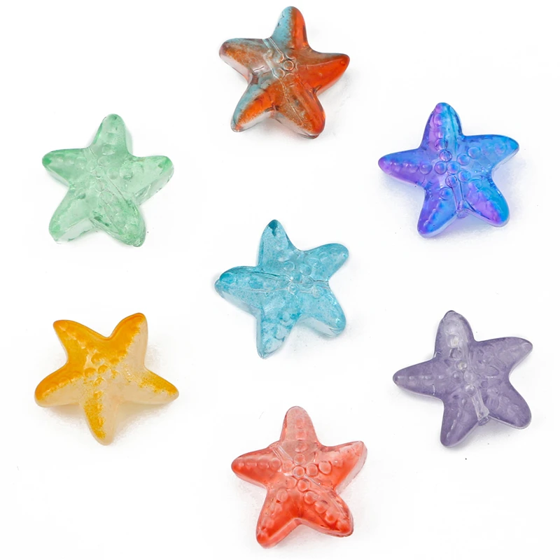 10Pcs 15x14mm Colorful Glass Starfish Beads Charm for Necklace Bracelet Earring Keychain DIY Jewelry Craft Making Accessories
