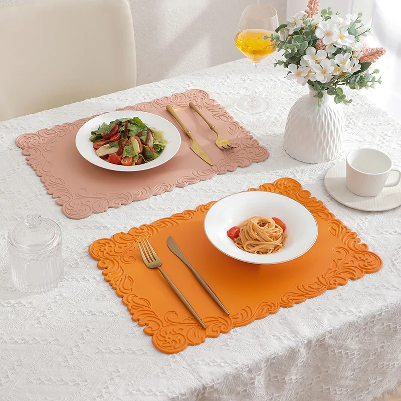 Embossed Lace PU Leather Placemat Home Restaurant Oil Resistant Heat-resistant Coffee Tea Dining Table Decorative Mat Coaster