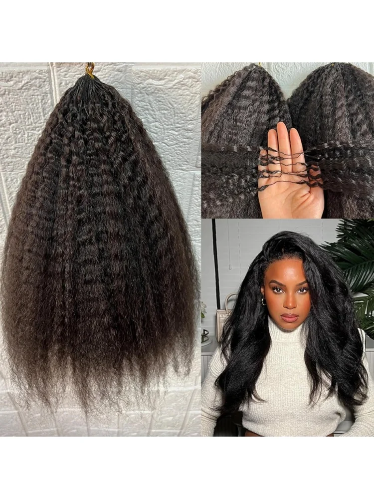 Kinky Straight Crochet Haarverlenging Maagdelijk Haar Feather Crochet Menselijk Haar Knooploze Voorgedeelde Bundels Menselijk Haar - afbeelding 2