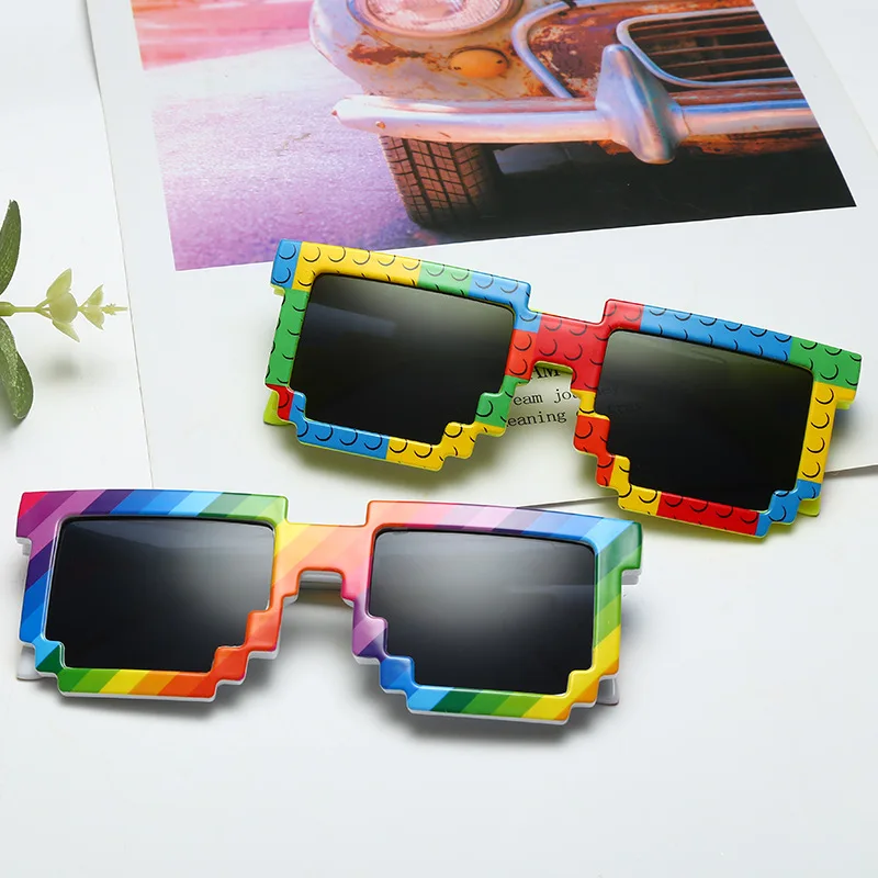 Rainbow Sunglasses Funny Sun Glasses Cosplay Action Game Toy Square Glasses Pixel Mosaic Очки Thug Life Eyewear Children's Gift