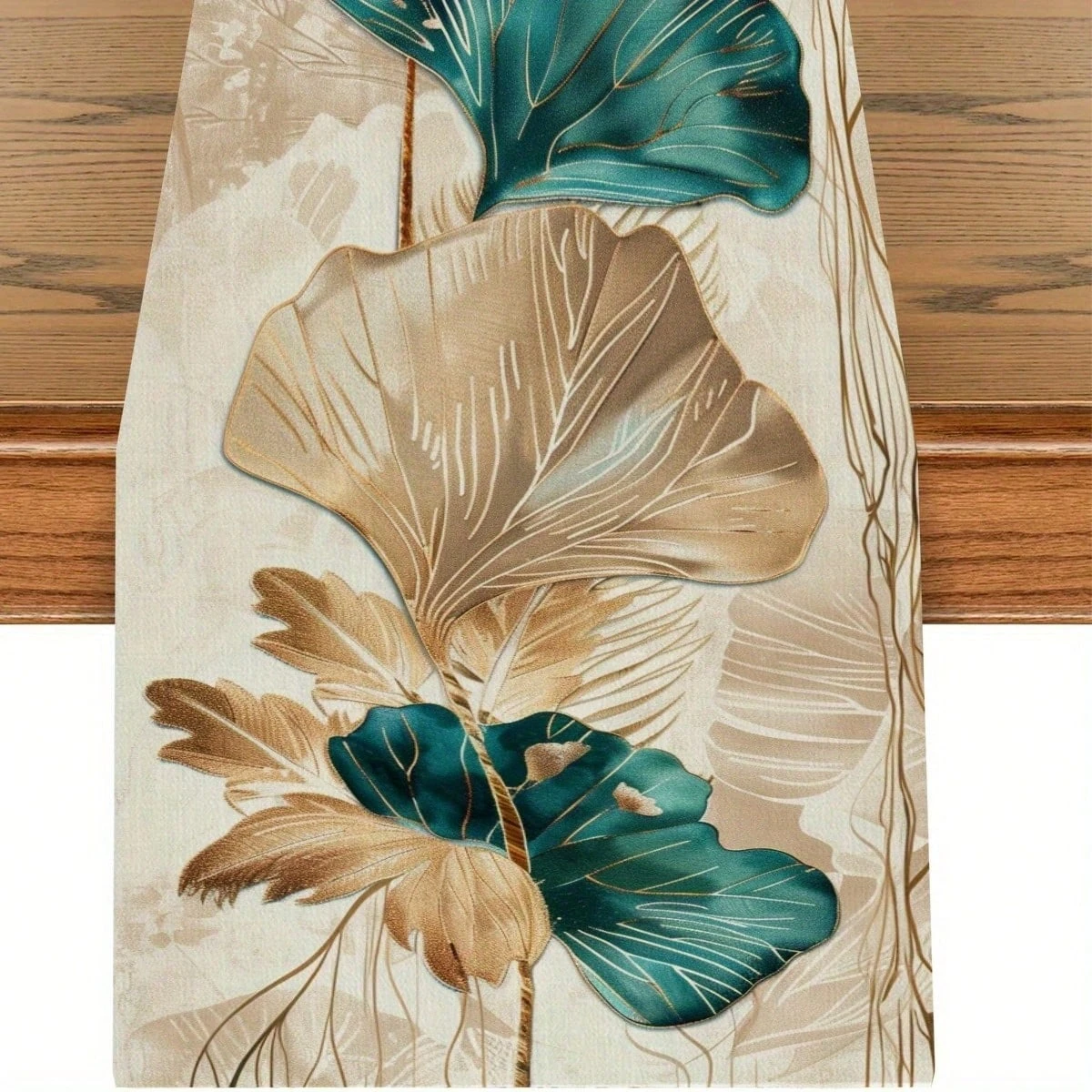 1pc Ginkgo Leaf Table Runner, Linen 2D Print, Table Decor fo