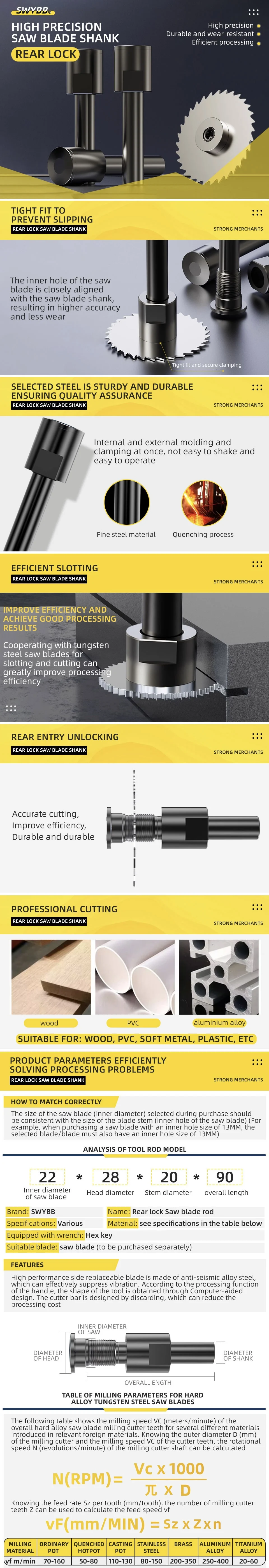 Swybb saw millimg cutter schlitzen cnc schlitz bearbeitung metalls chneid werkzeug hecks chloss 10mm 13mm säge dorn blatt halter – Detail 1