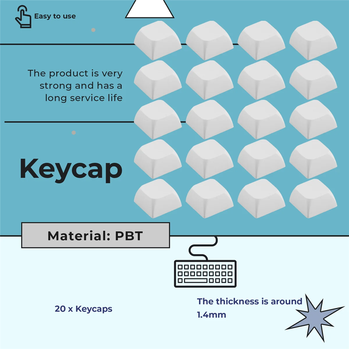 20 Key XDA โปรไฟล์ PBT Keycaps คีย์บอร์ด 1U 1X Ball พิมพ์เปล่าที่กําหนดเอง Keycaps Mx XDA ความสูง, a002
