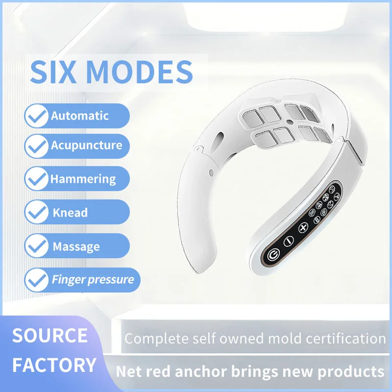 Electric Neck Massager EMS Pulse Rechargeable USB Cervical Traction Therapy Massage Stimulator Pain Relief Heating Function