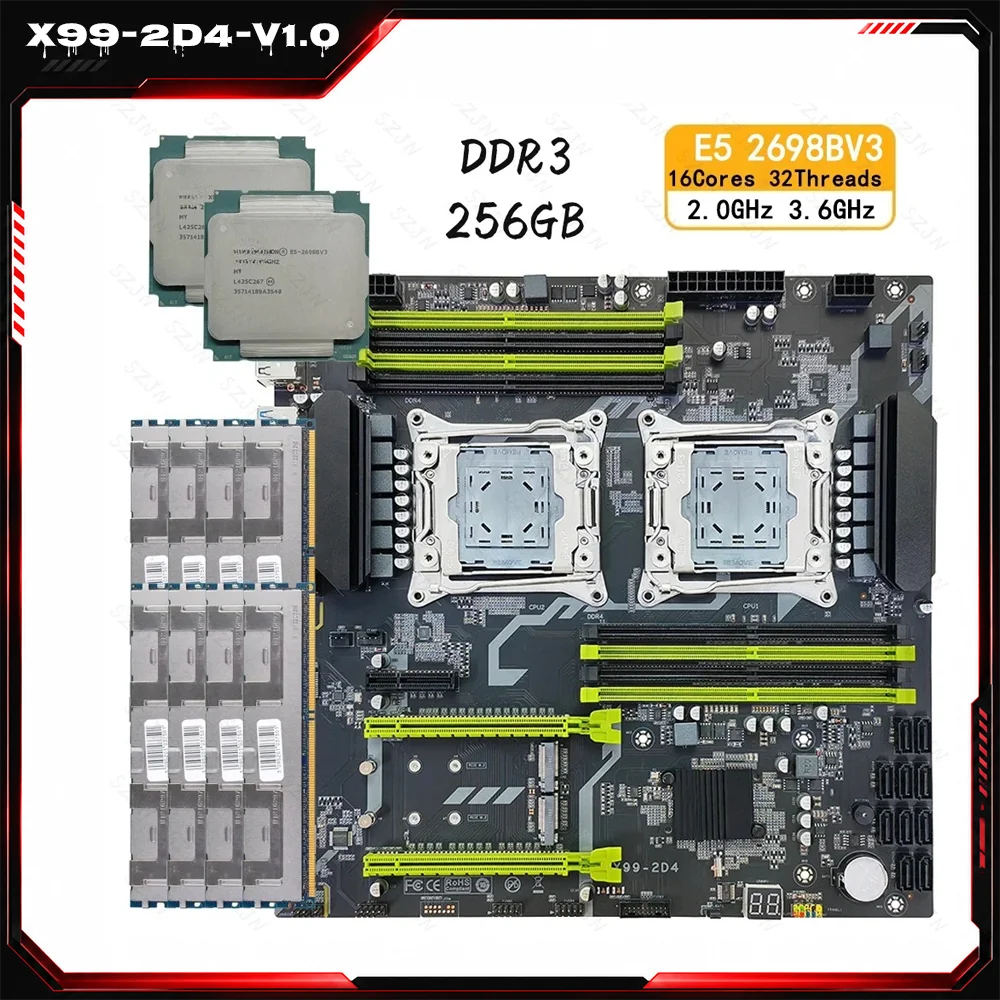 Conjunto de Placa Base X99 con CPU Dual, Kit Xeon X99 con E5 2698B V3, 256 GB de RAM DDR3, M.2, Utilizado para Renderizado de Video y Computación Científica