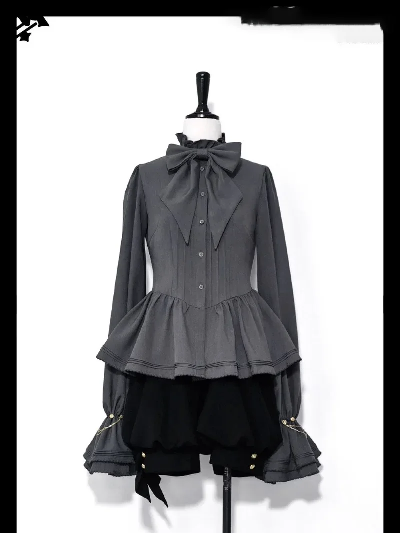 여성용 하라주쿠 Y2K 빈티지 고딕 로리타 토끼 귀 후드 망토 코트 JK 리본 셔츠 반바지 세트 2026 신상 패션