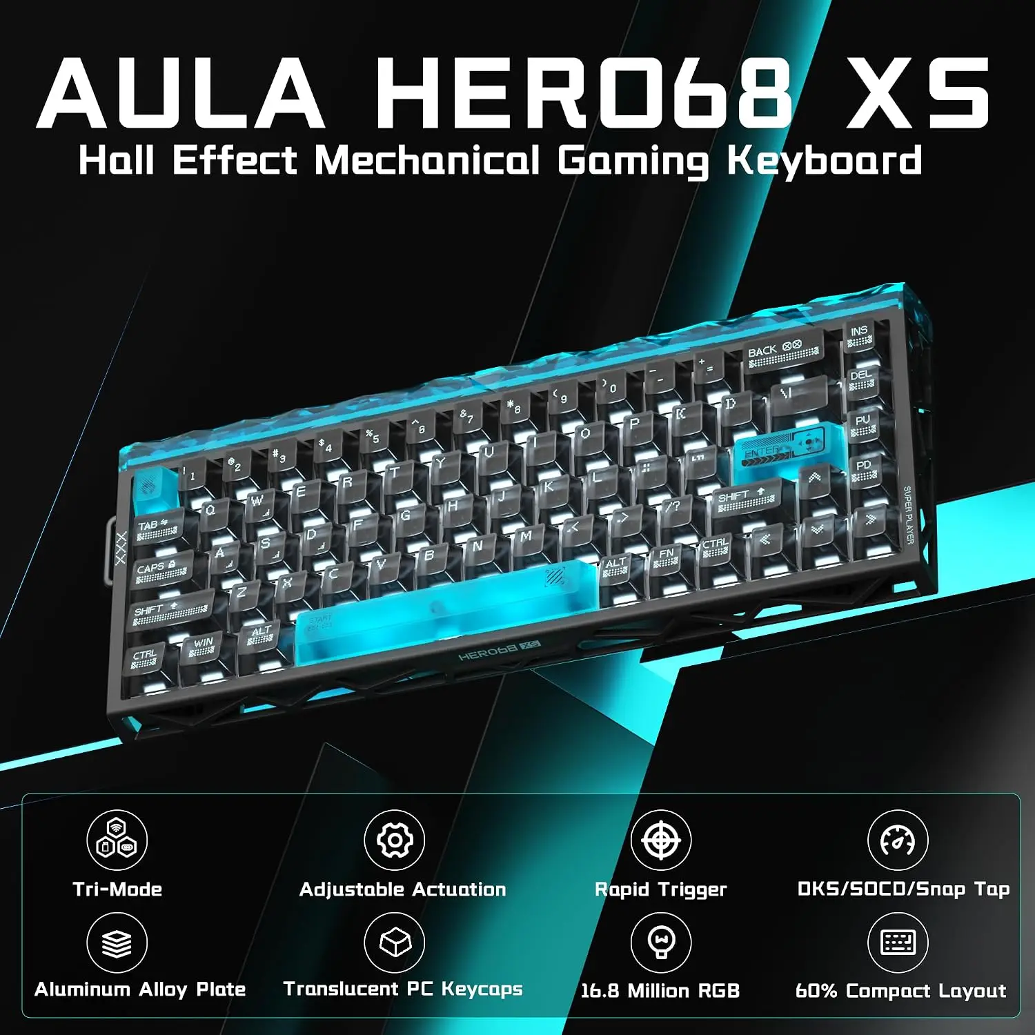 AULA HERO 68XS Gaming Keyboard Magnetic Switch Mechanical Keyboard Rapid Trigger 8K Return Rate 128K Scan Rate RGB Backlit