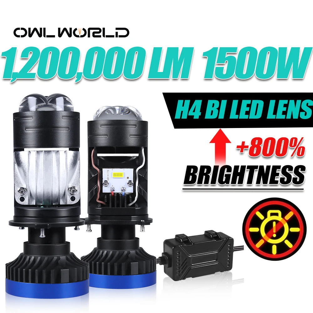 1200000LM 1500W H4 CANBUS Bulb Bi LED LENS Car Lamp H4 Plug and Play Turbo Fan LED Projector Headlight Bulb Car Led Light 12V