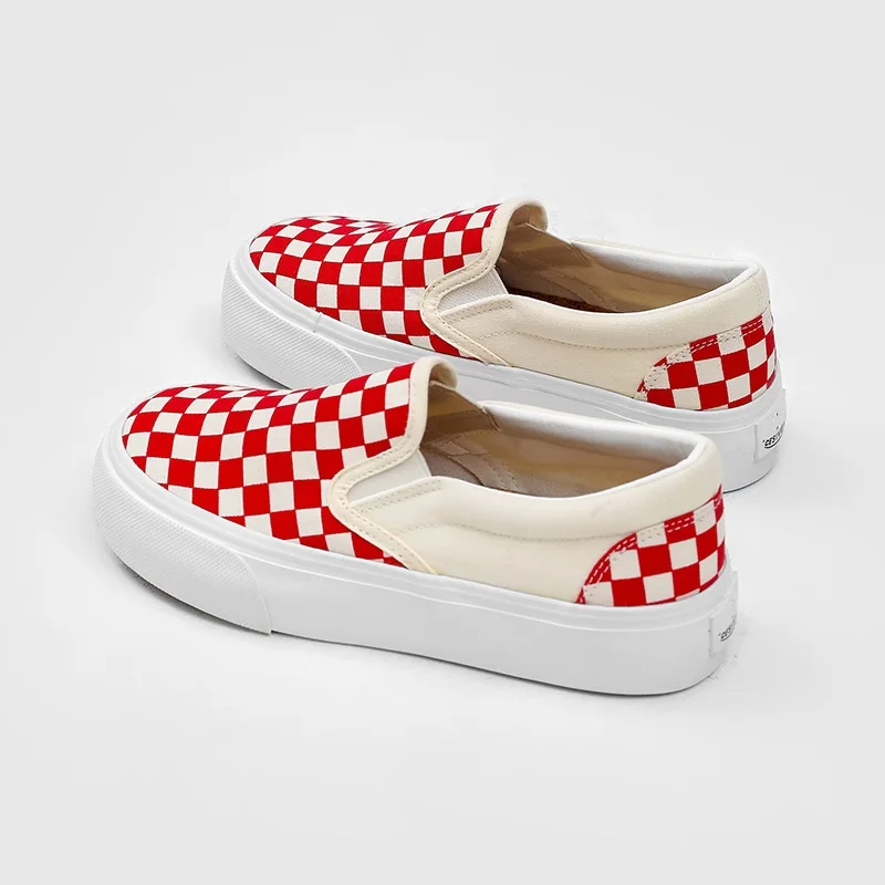 New Women Canvas Shoes Checkerboard Girl Students Sneaker Thick Sole Heighten Slip On Female Casual Shoes Summer Shoes