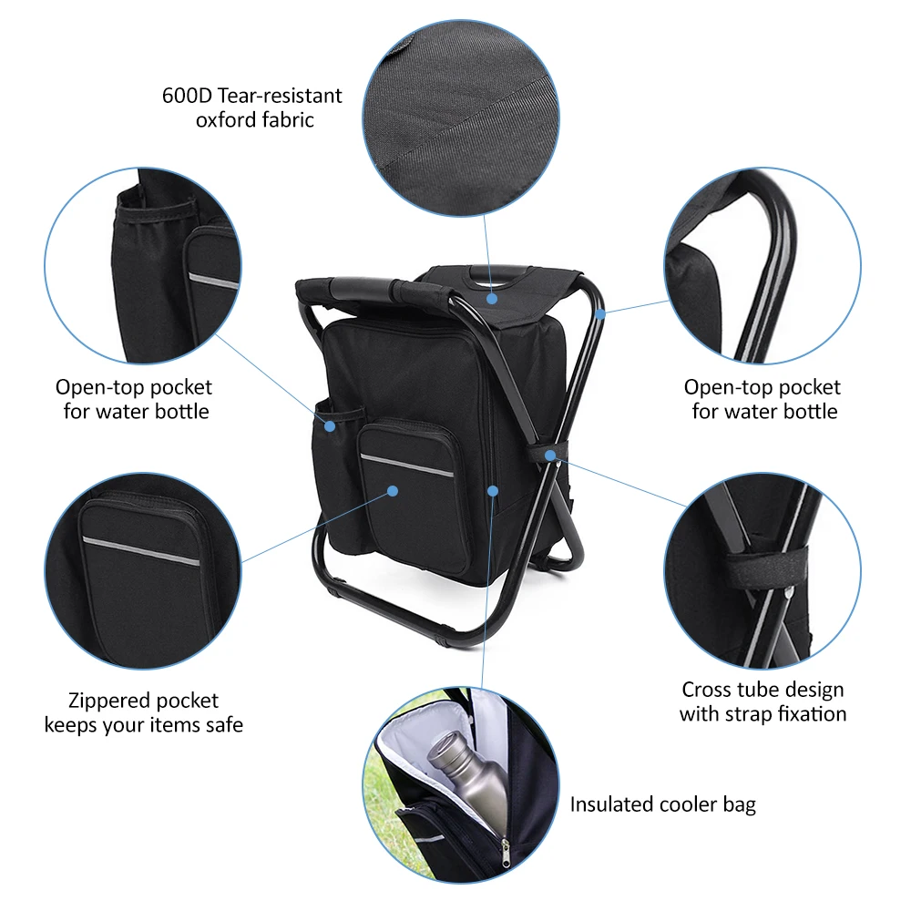 Silla de pesca plegable con nevera integrada y mochila portabebidas - imagen 4