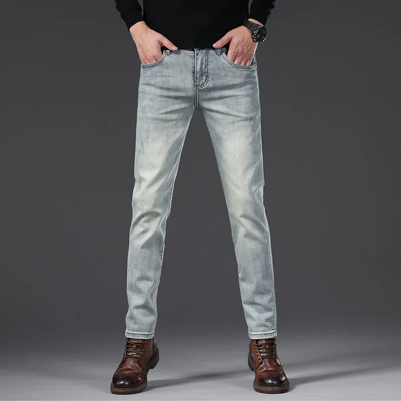 

2025Осенние новые мужские джинсы, легкие роскошные модные эластичные мужские длинные брюки высокого класса в стиле ретро