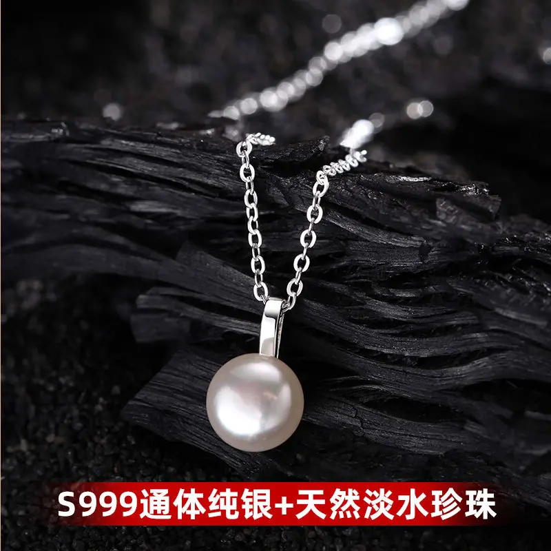 S999Pure Silver Natural Freshwater Pearl Clavicle Necklace Sterling Silver High-Grade Special-Interest Design Pendant Single Gen