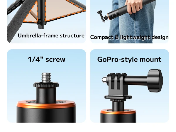 VRIG TP-21S Ausziehbares Stativ-Selfie-Stativ 160cm Schnellverschluss Leichtgewicht für Action-Kamera Smartphone Vlogging – Detail 3