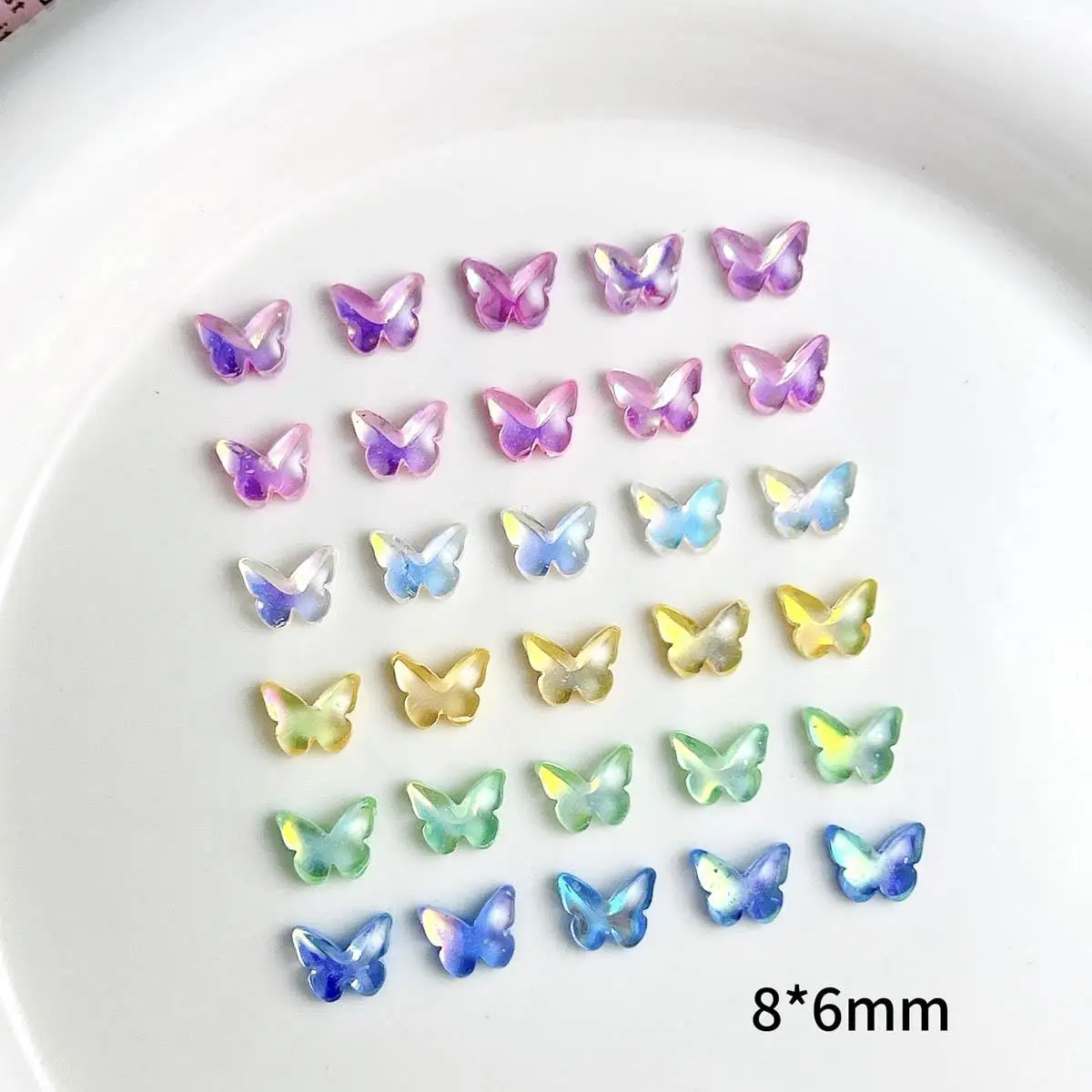 30PCS 3D Matte Translucent Butterfly Nail Charms Gradient Colored Simulated Butterfly Nail Art Decorations for DIY Hairpin Nails