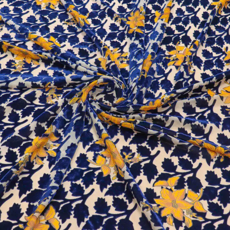 Woven Printed Burnout Velvet Designer Fabric with Smooth Nightwear Drape for Cheongsam Apparel and Modern Atelier Collections