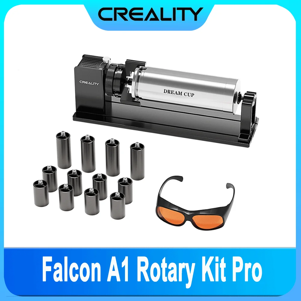 Creality Falcon A1 Rotary Kit Pro Upgrade Package Laser Engraving Y-aixs 360° Rotating Rotary Roller with Goggles and Risers