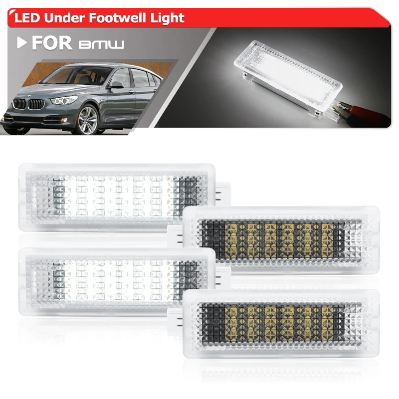 4x Fits For BMW 5 Series F07 Pre-LCI 2009-2013 Car Front Under Footwell Light Full White SMD LED Dash Floor Courtesy Lights