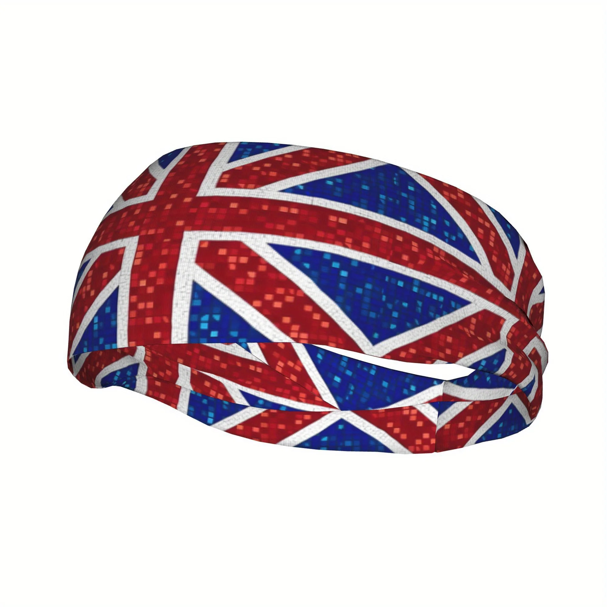

Breathable Union Jack Headband Sporty Knit Design for Running Outdoor Activities White with Red Blue Geometric Pattern