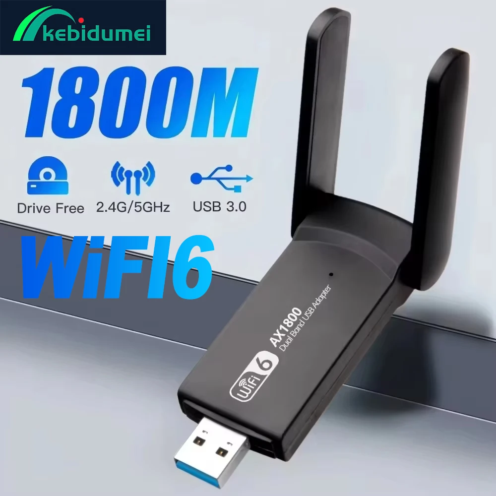 

Kebidumei 1800Mbps WiFi 6 USB Adapter Dual Band 2.4G/5Ghz Wireless WiFi Receiver USB Dongle Network Card For Laptop PC Win 10/11