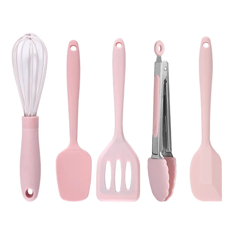 5pcs Silicone Cooking Utensils Set Non-Stick Bread Dessert Cake Spatula Cooking Shovel Whisk Oil Brush Flexible Kitchen Utensils