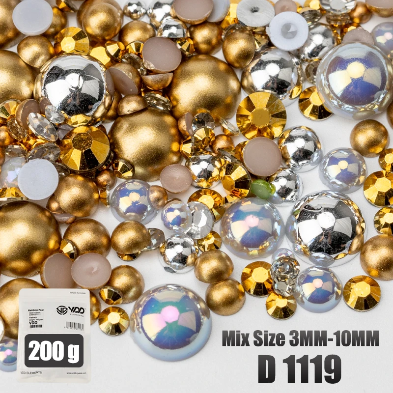 VDD 200g Großhandel Mix Größe Halbrunde Perlen ABS Flatback Perlen Harz Farbe AB Strasssteine zum Basteln DIY Nail Art Dekorationen – Detail 22